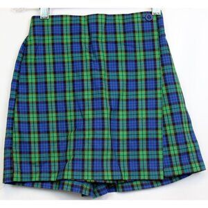 Kelly's Kids Blue Green Plaid Skorts sz Small 5-6 Shorts Flap Pull on Elastic